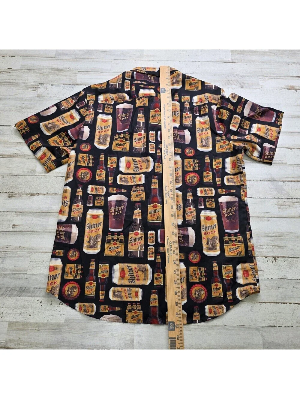 Shiner Bock Beer Button-Up Shirt Men's LG All Over Print Texas Drinking Party